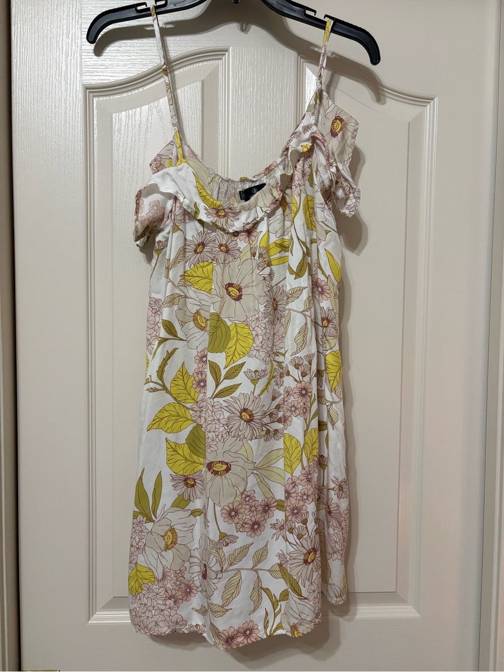Volcom White Mini Dress with Yellow and Brown Floral Pattern
